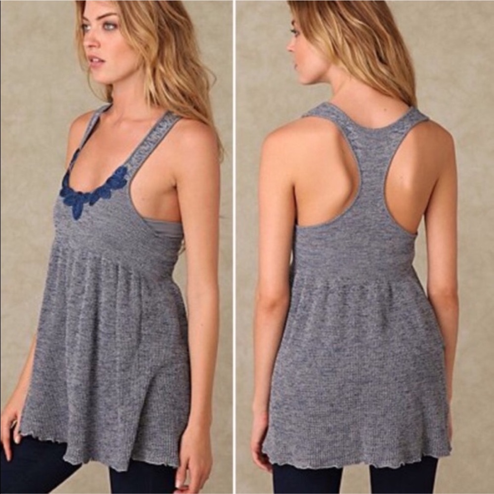 Free People | Blue Racerback Embroidered Tank